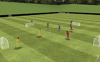 small area soccer game for kids with four goals