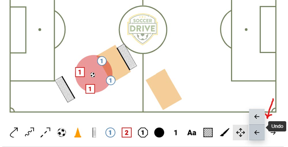 Use the undo and redo buttons to help you use the soccer drill drawing tool.